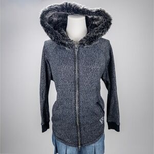 Vintage Faux Fur Lined Zip Hoodie - Y2K Winter Streetwear‎ Jacket